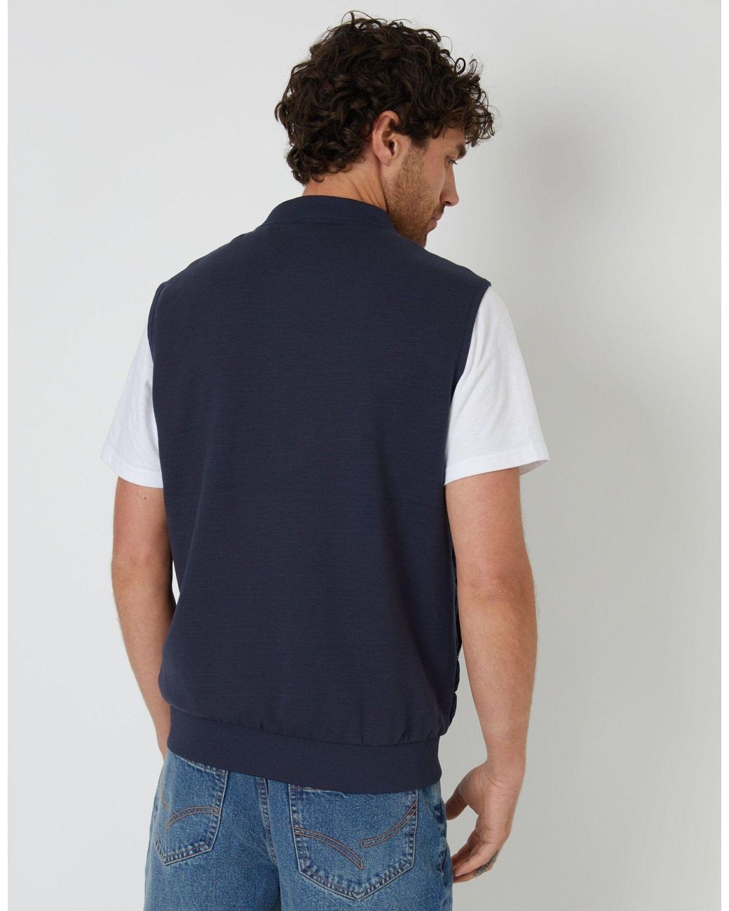 Threadbare Blue Quilted Hybrid Gilet for men