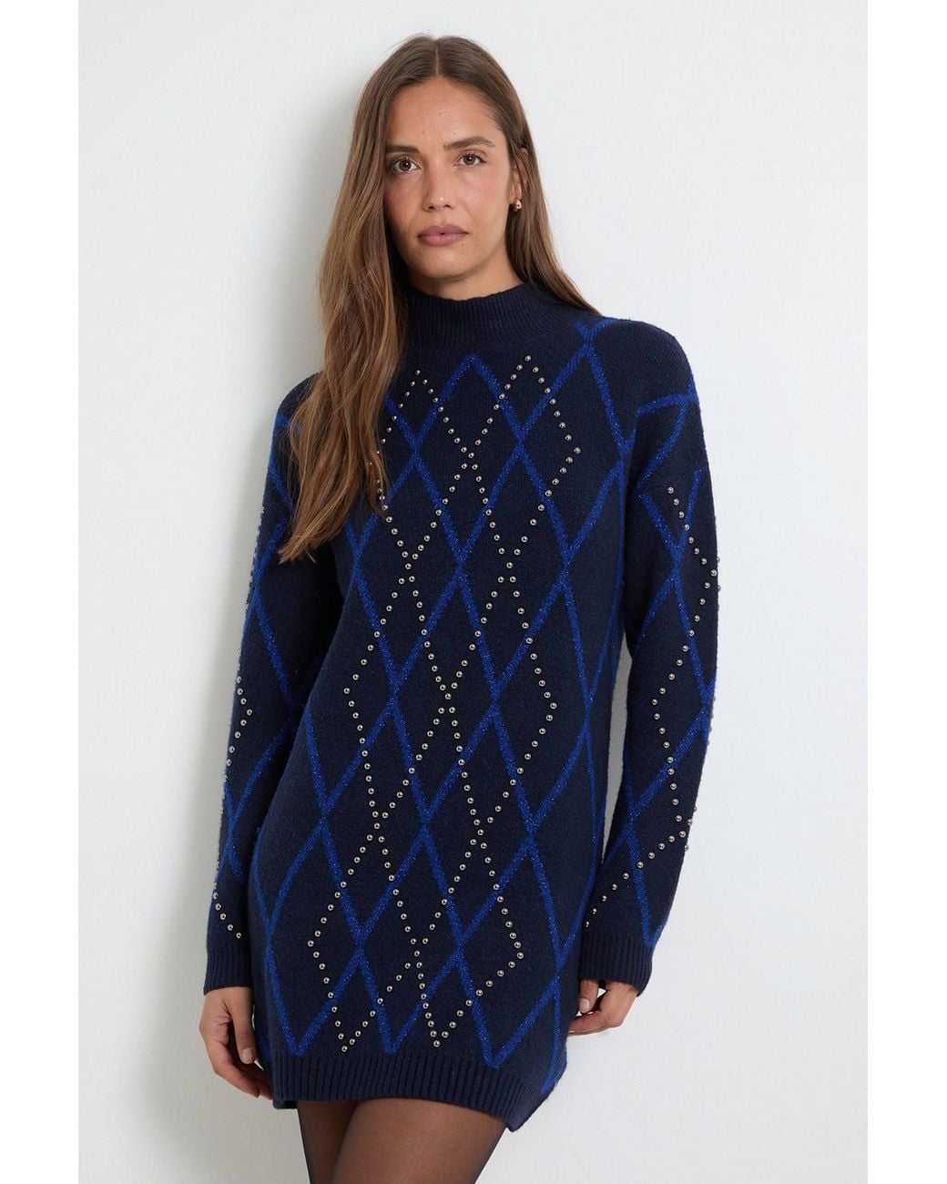 Wallis Blue Funnel Neck Knitted Midi Dress