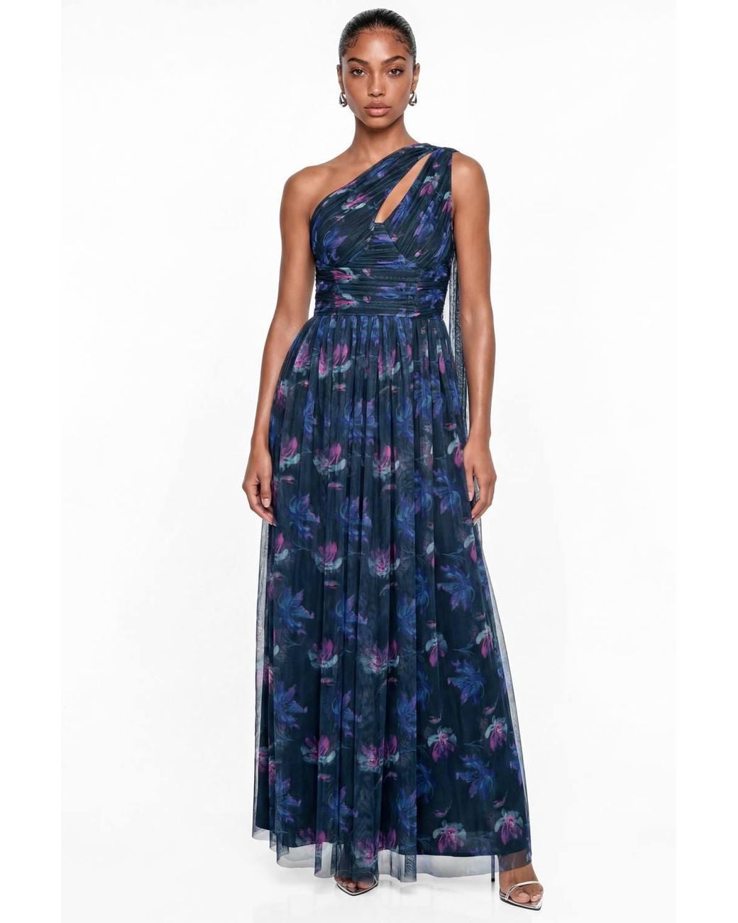 Anaya with love Blue Floral Print One Shoulder Maxi Dress