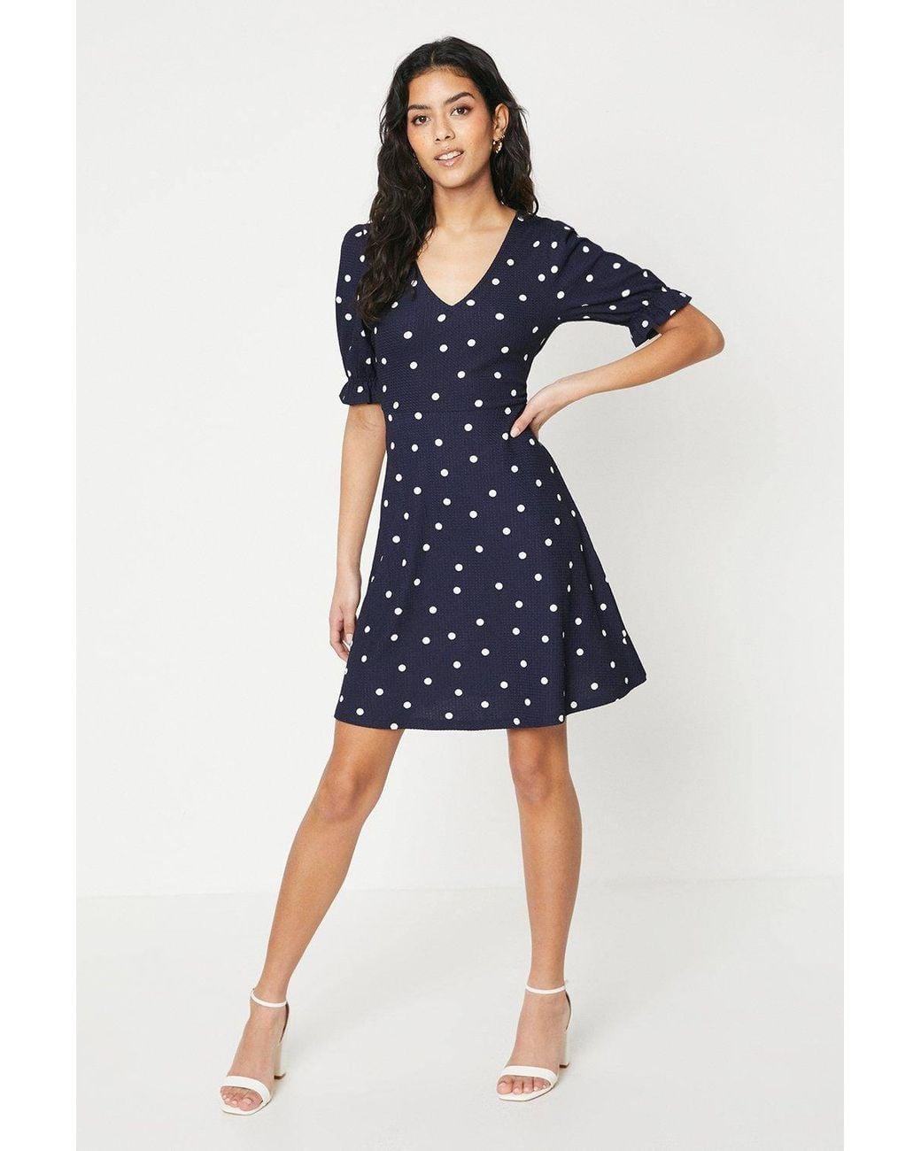 Dorothy Perkins Blue Petite Spot Short Sleeve Jersey Mini Dress