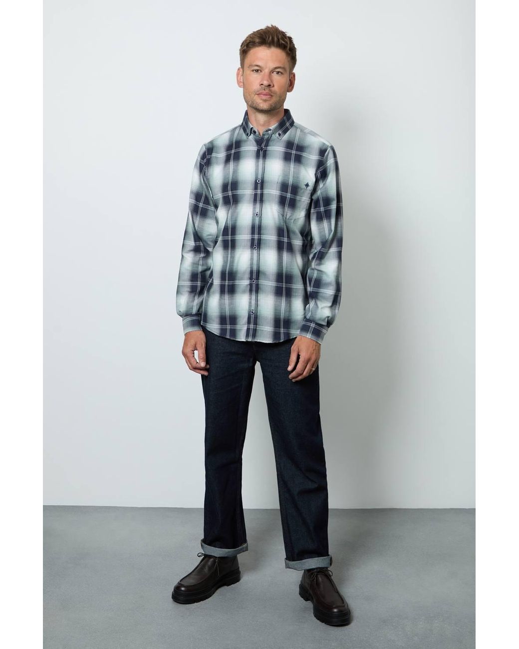 MAINE Blue Check Long Sleeve Shirt for men