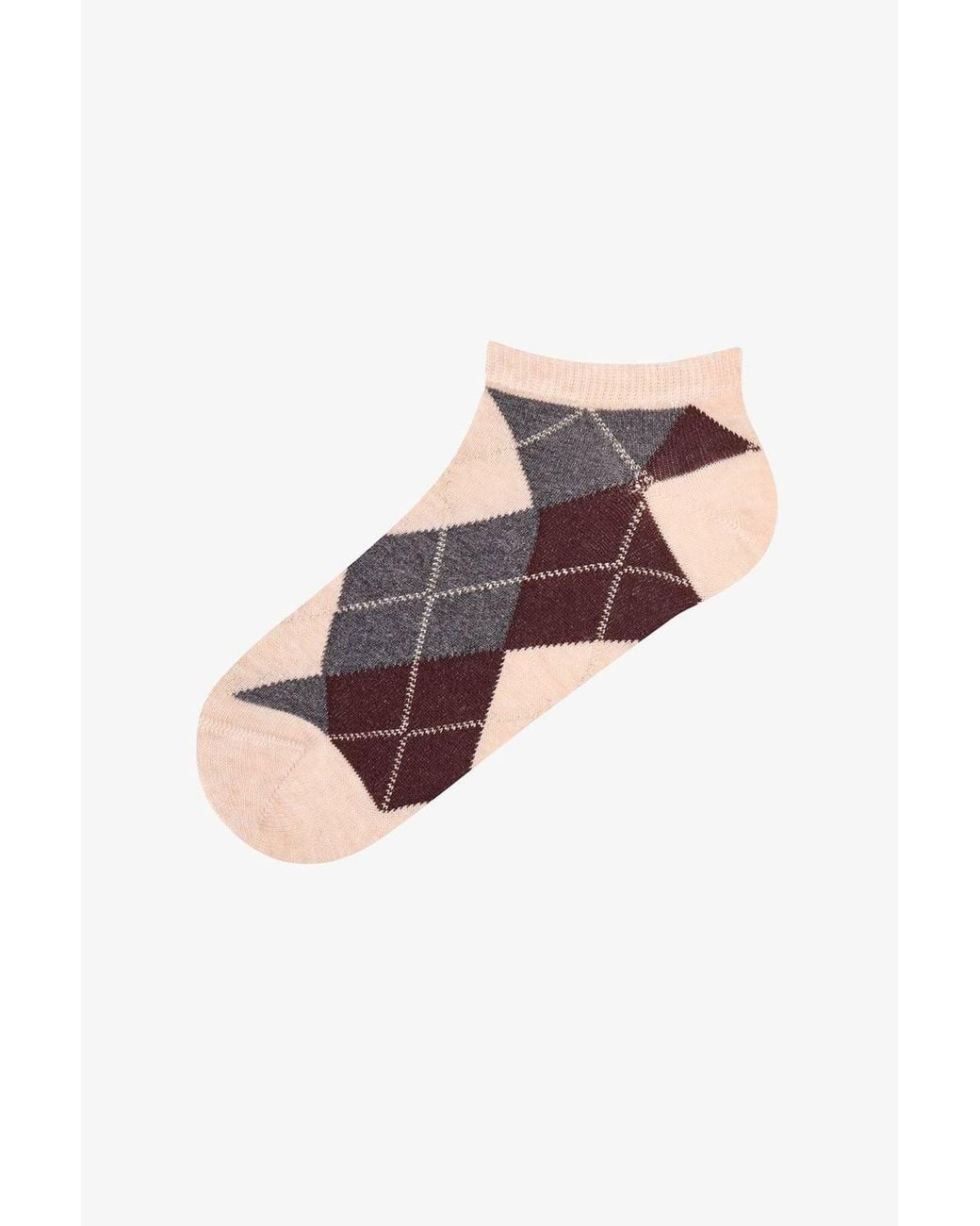 Penti White Shiny Checkered Diamond Pattern Cotton 2-Pack Ankle Socks