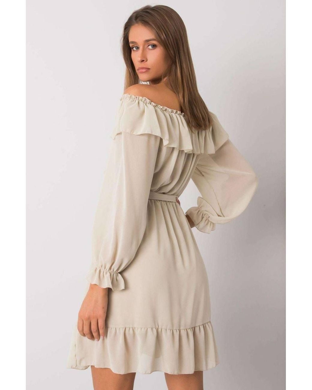 Love Lace Natural Viscose Long Sleeve Dress With Ruffles