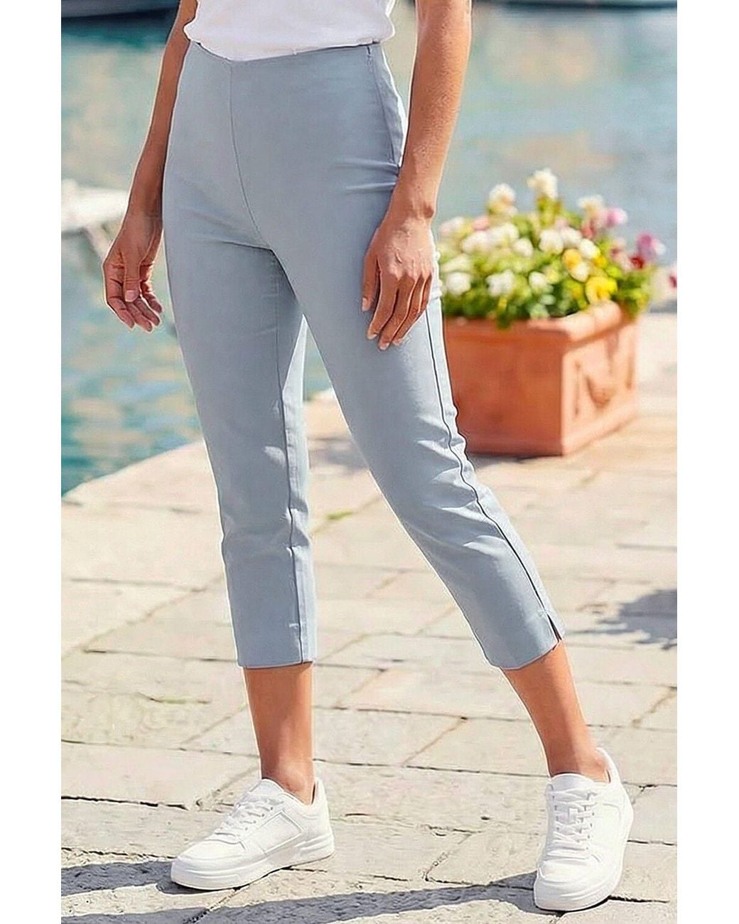 Roman Blue Cropped Stretch Trouser Capri Summer Leggings 3/4 Pedal Pushers
