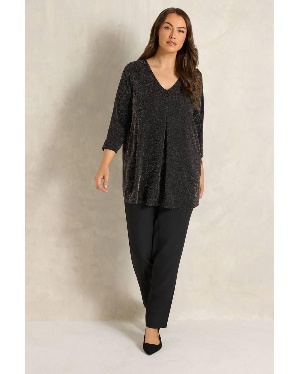 Evans Black Pleat Front Swing Top