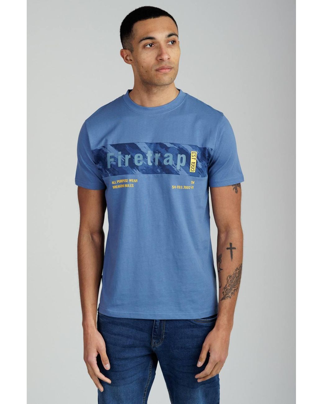 Firetrap Blue 3 Pack Regular Fit Cotton Graphic Crew Neck T-Shirts for men