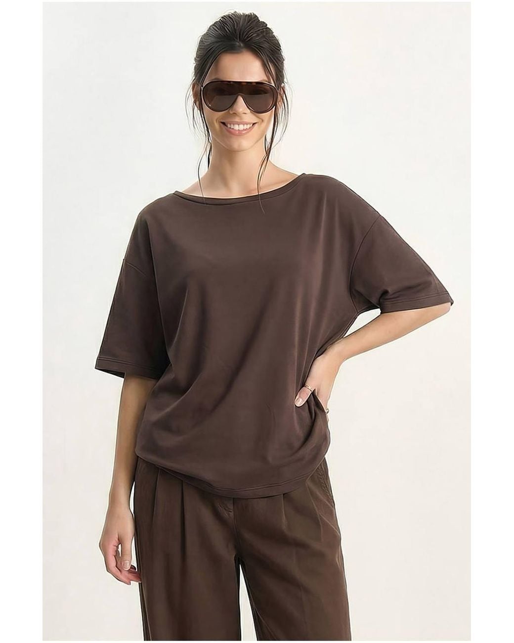 Bianco Lucci Black Lace Back Cotton T-Shirt