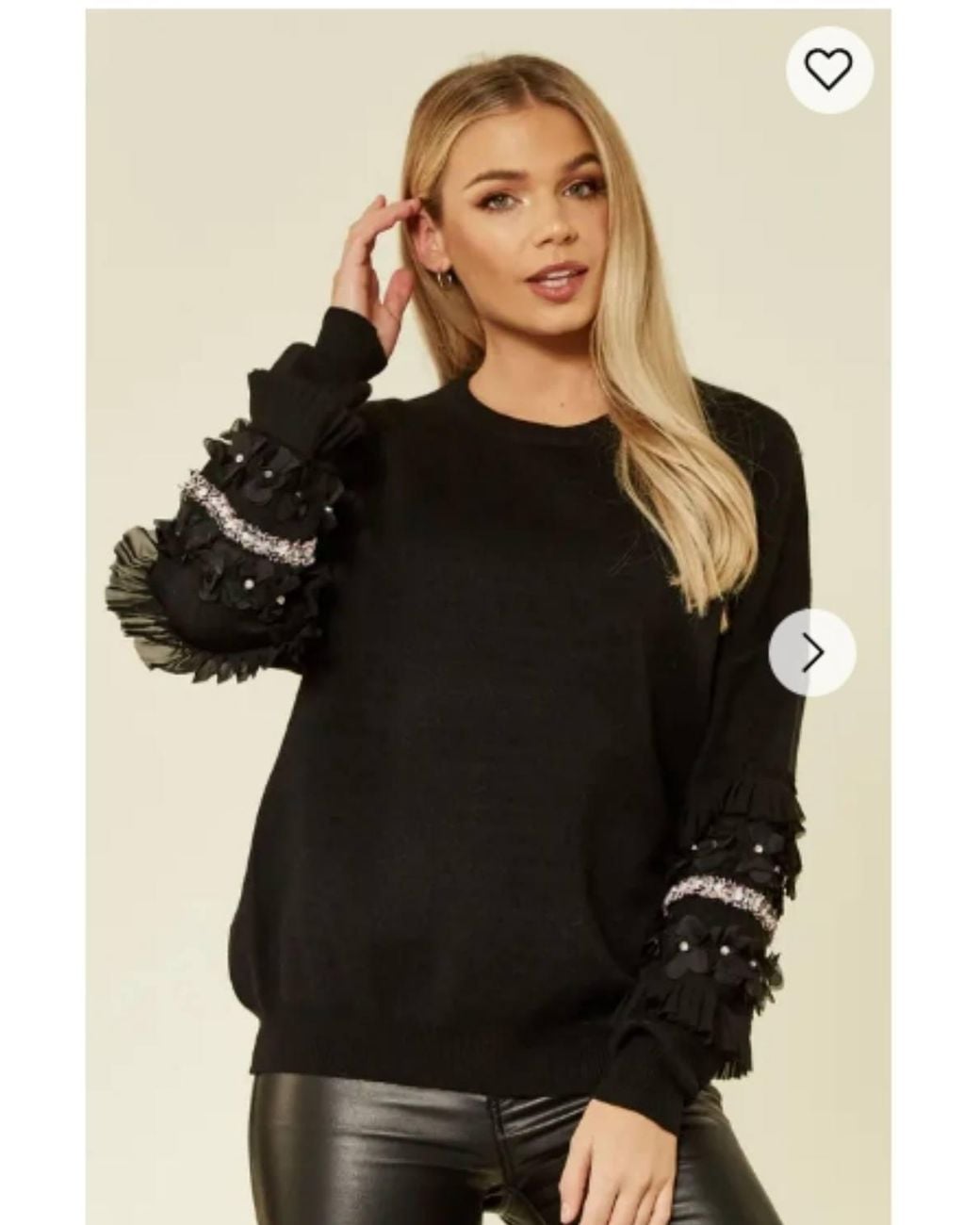 CY Black Multi Floral & Pleated Chiffon Embellished Sleeves Jumper