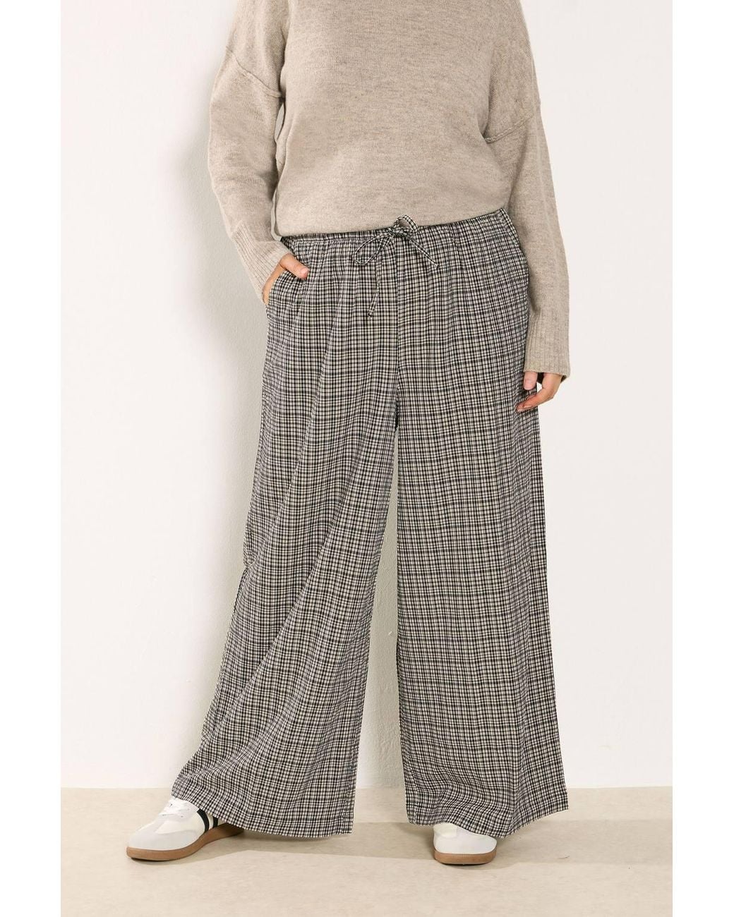 Yours Black Check Wide Leg Trousers