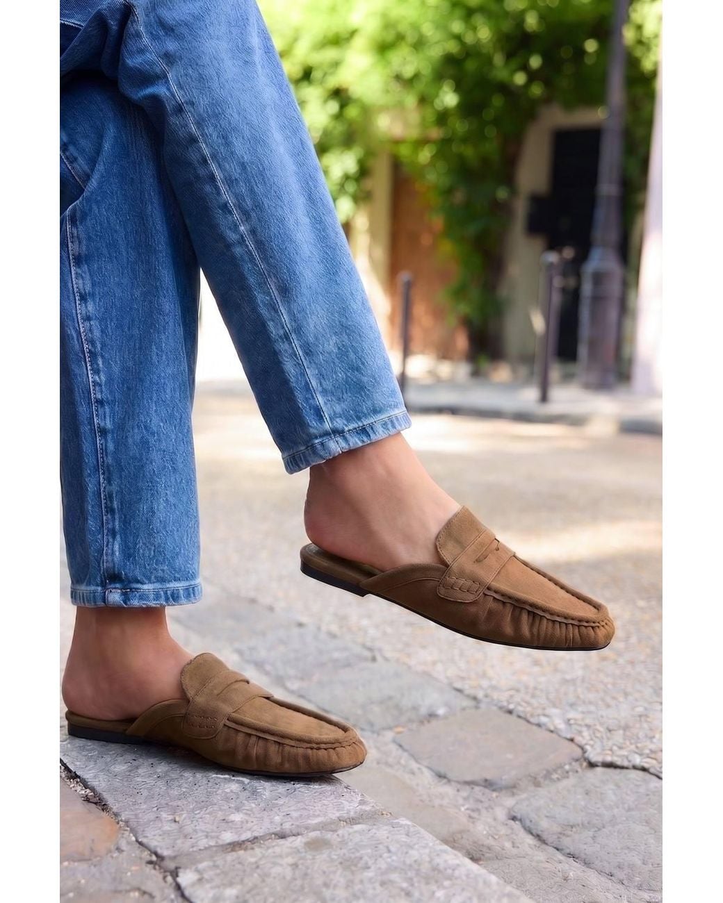 Linzi Brown Journal Ruched Square Toe Mules