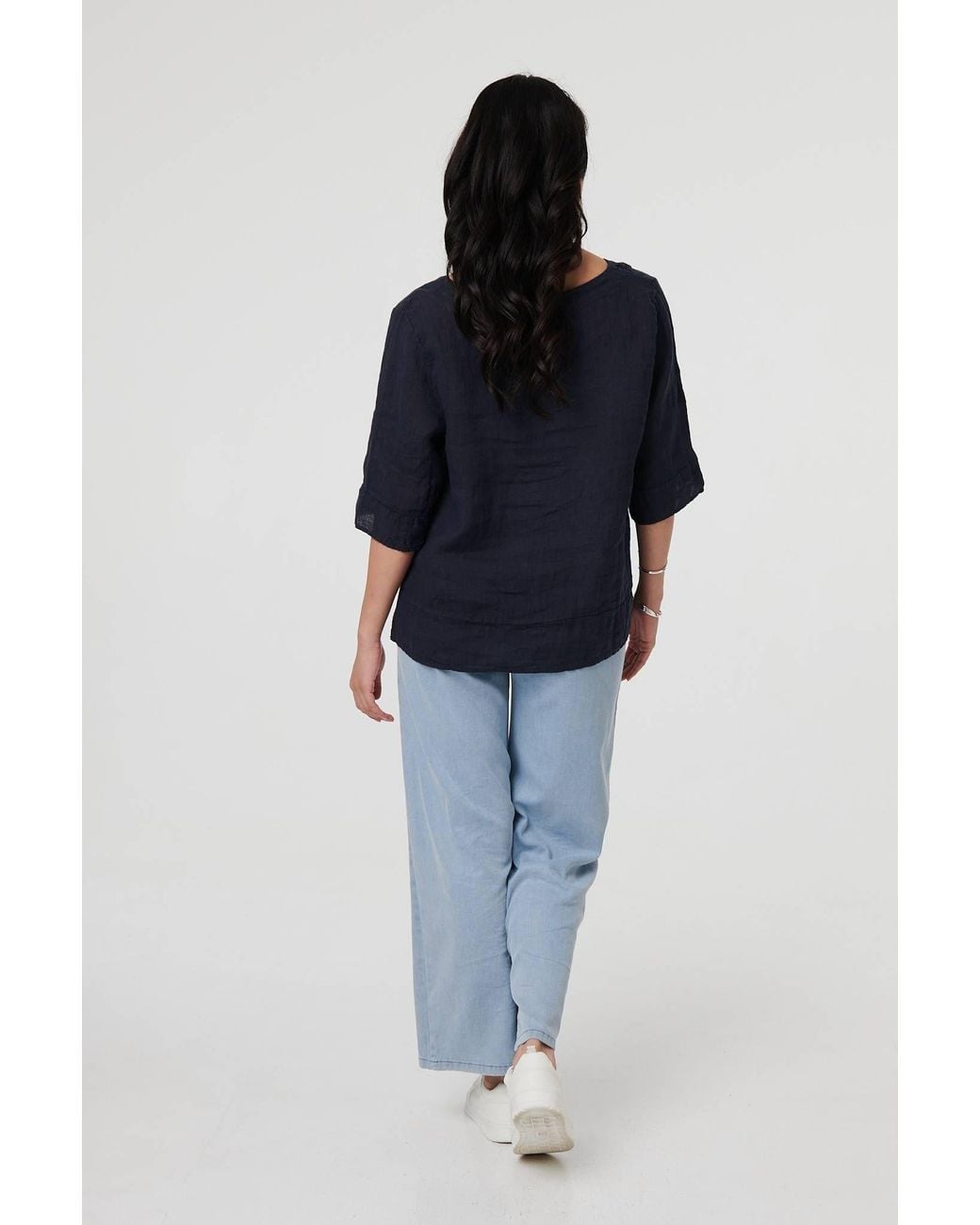 Izabel London Blue Button Detail 3/4 Sleeve Relaxed Blouse