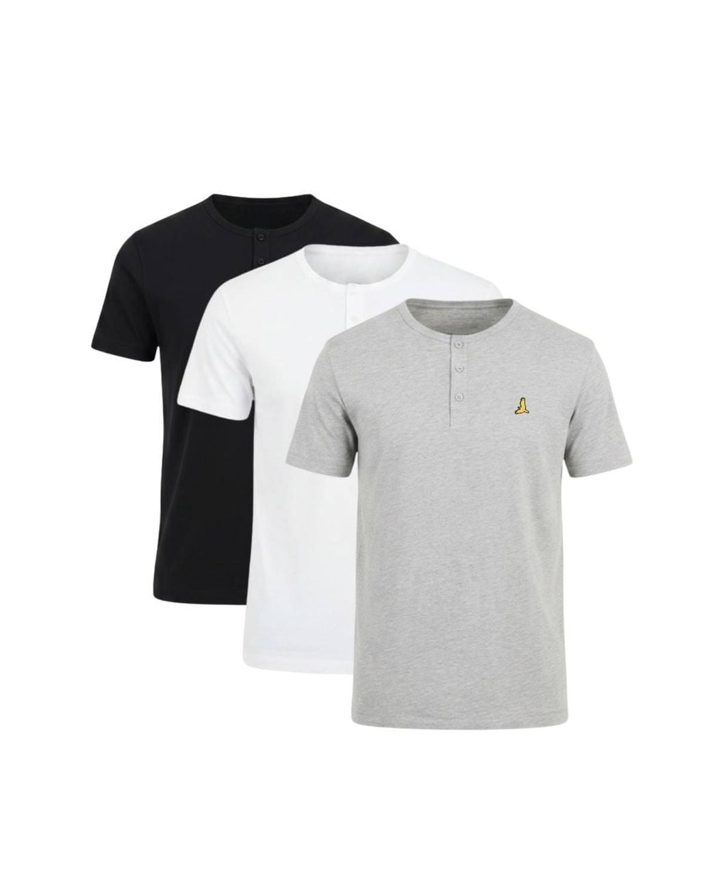 Brave Soul Black 3 Pack Cotton Crew Neck Button Front T-Shirts for men