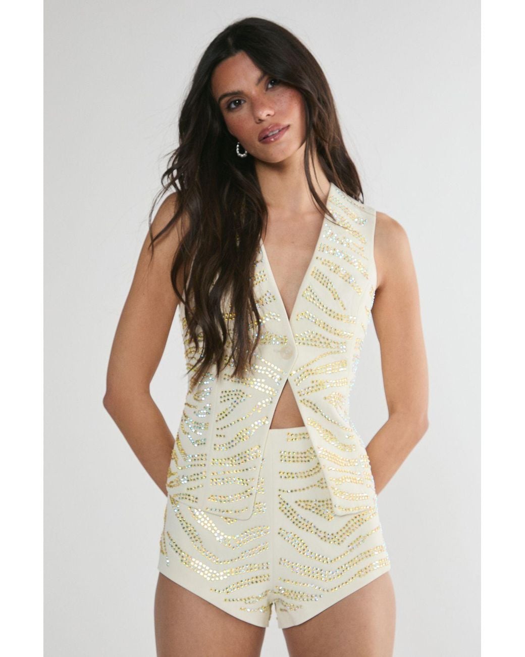 Nasty Gal Natural Zebra Hotfix Tailored Vest