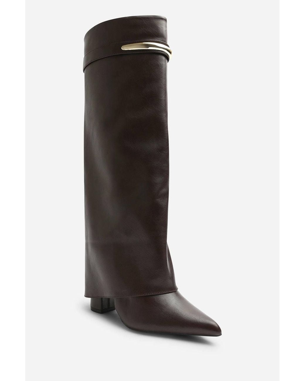 Where's That From Black Nareva Fold Over Shark Block Heel Point Toe Boots With Trim Detail
