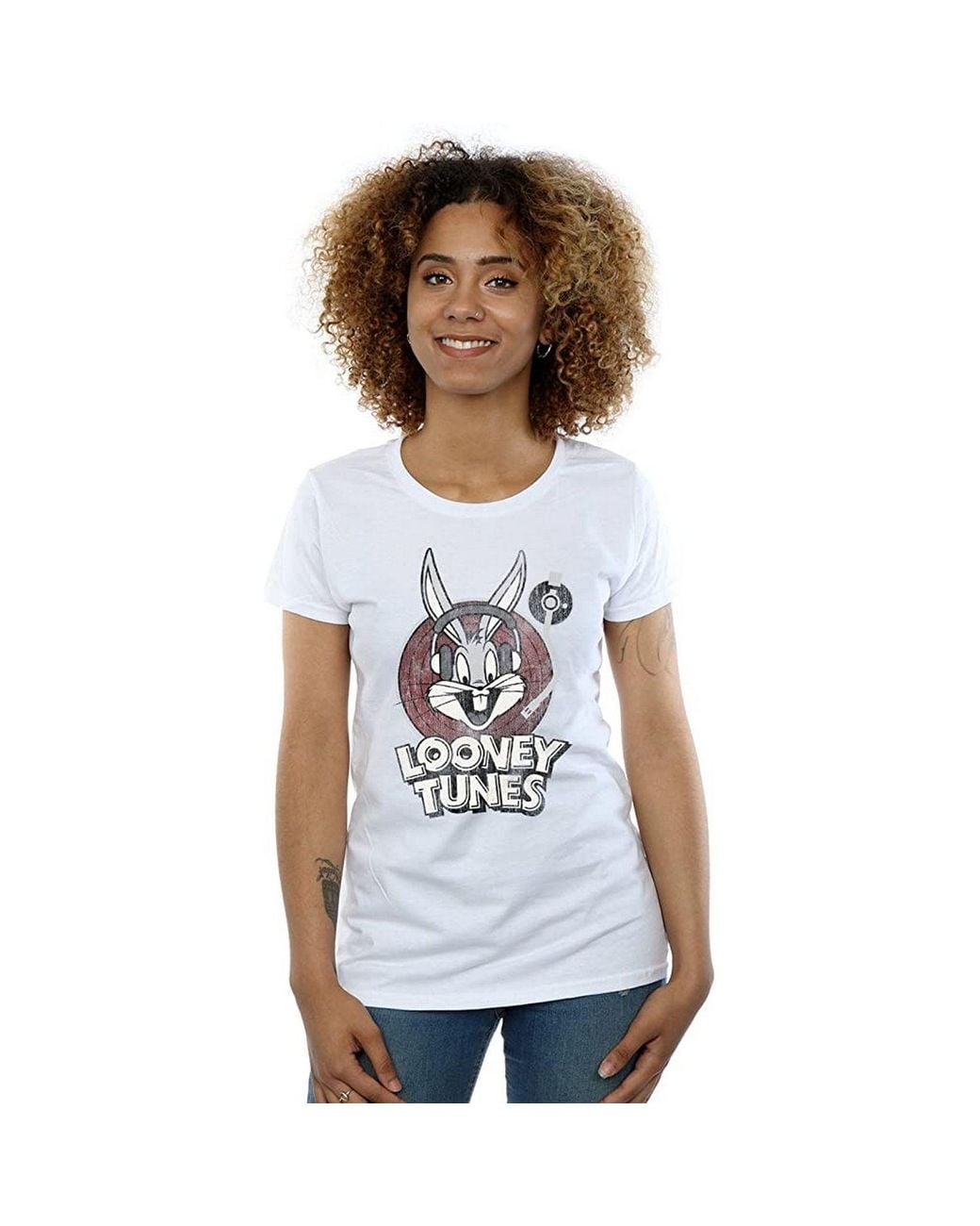 Looney Tunes White Bugs Bunny Logo Cotton T-Shirt