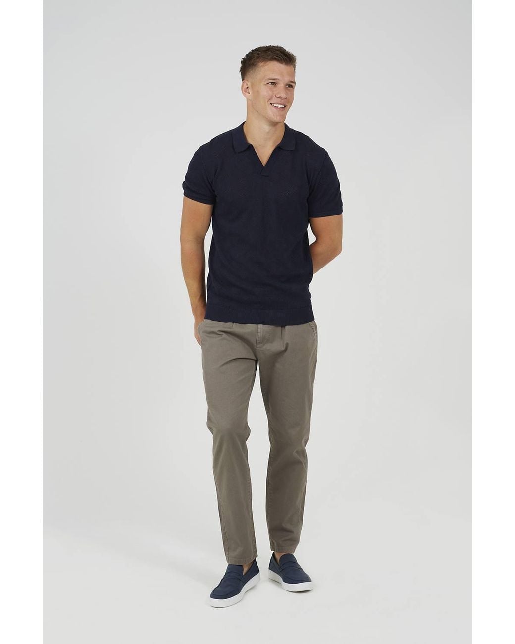 Brave Soul Blue Open Collar Knitted Polo Shirt for men