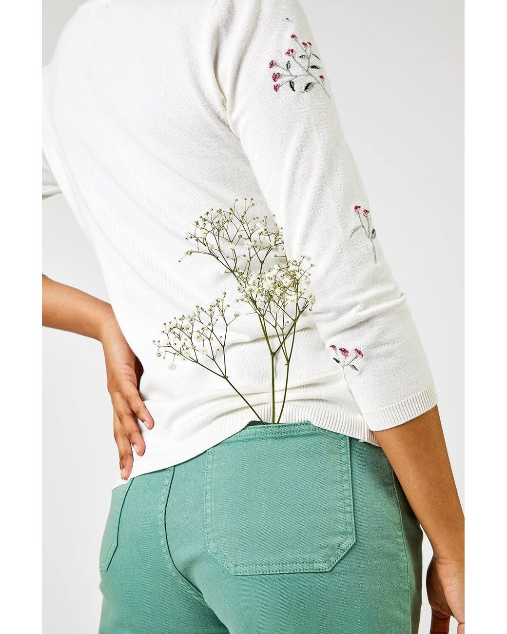 Roman Green Wide Leg Stretch Denim Cropped Culottes