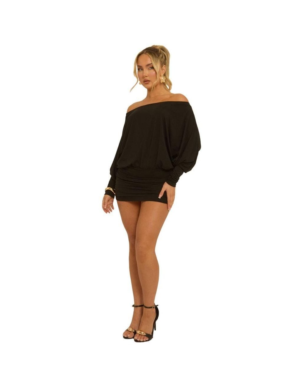 Rebellious Fashion Yellow Batwing Bardot Mini Dress