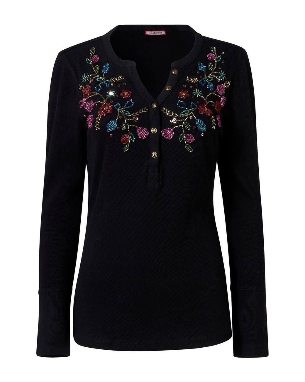 Joe Browns Black Henley Jersey Top With Floral Beading
