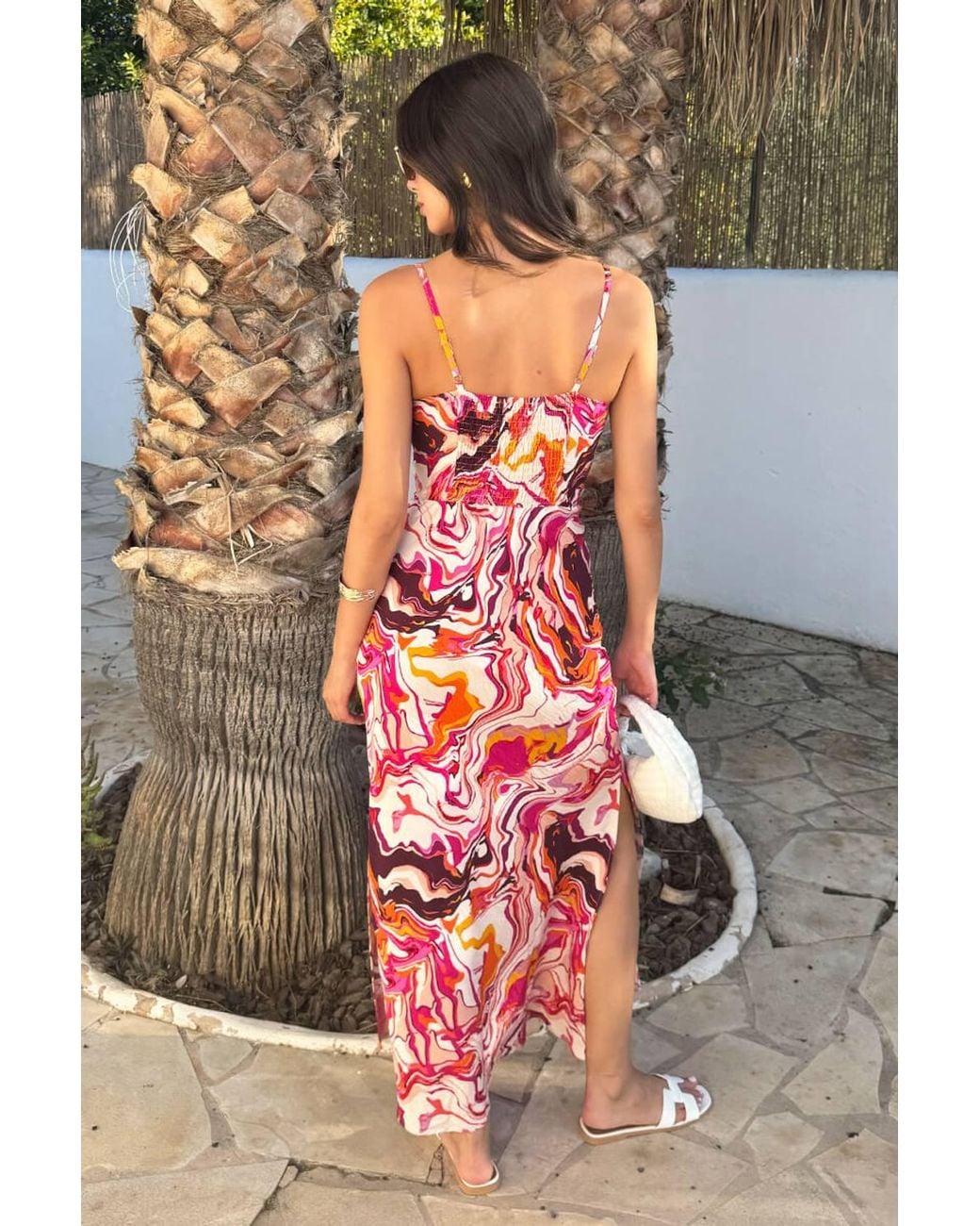 AX Paris Gray Multi Water Marble Print Strappy Slip Midi Dress