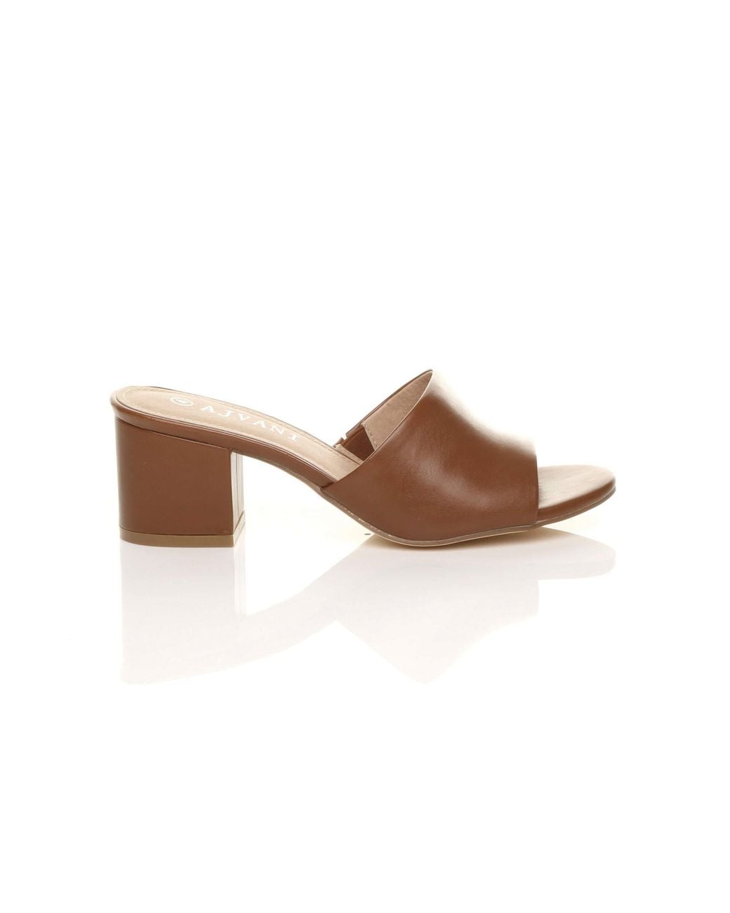 AJVANI Brown Mid Block Heel Peep Toe Mules Sandals