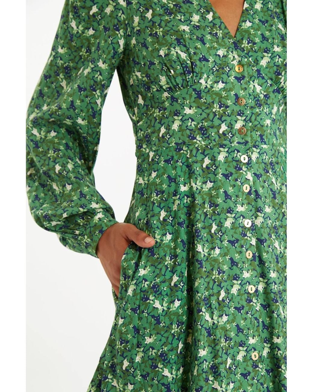 Louche Green Heidi-Cat-Camo Long Sleeved Mini Dress