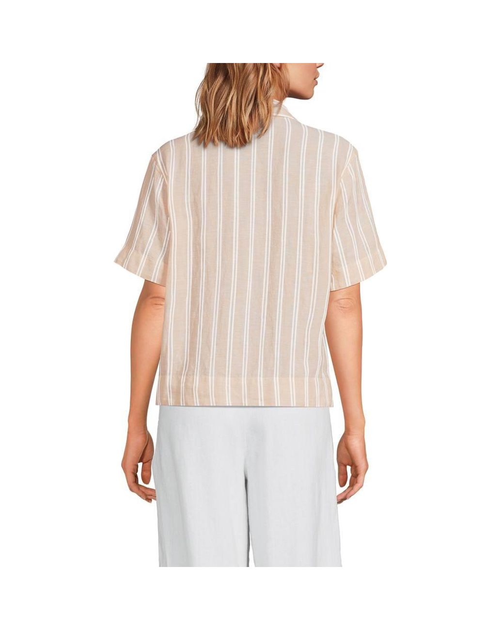 Lands' End Natural Petite Premium Pure Linen Short Sleeve Shirt