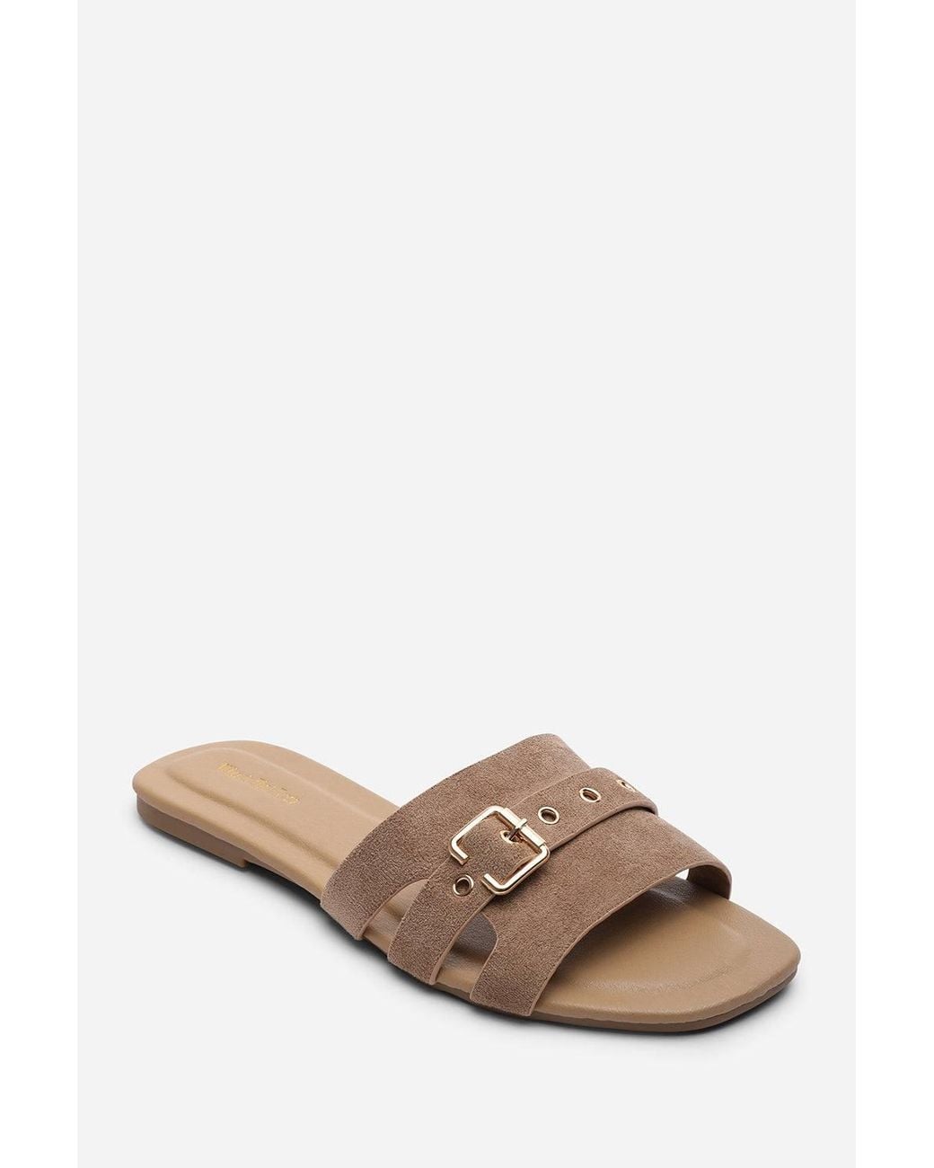 Where's That From Brown 'Alvita' Buckle Slide On Flat Suede Sandal