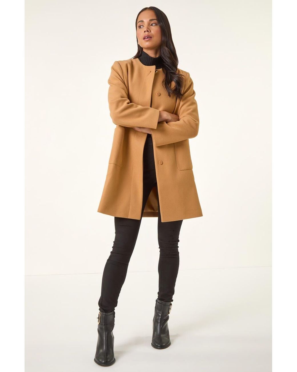 Roman Green Petite Patch Pocket Buttoned Coat