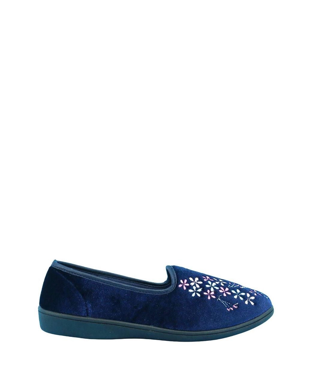 Chums Blue Dr Keller Wide E Fit Embroidered Slippers, Comfortable Floral House