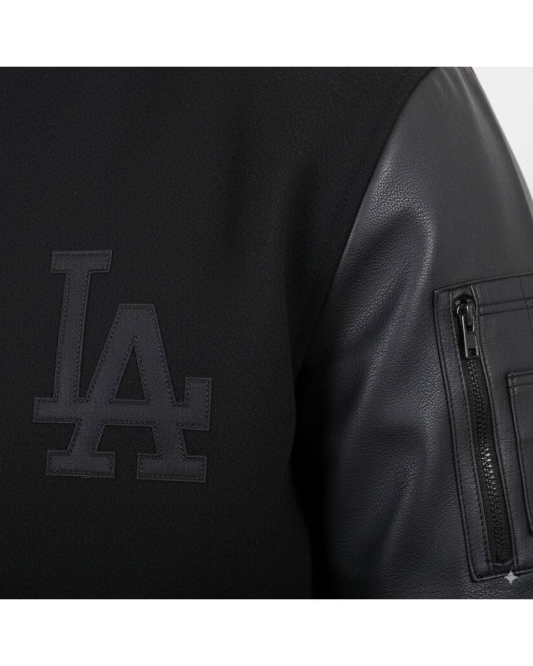 TruClothing Black La Varsity Leather Sleeves Wool Body Bomber Jacket for men