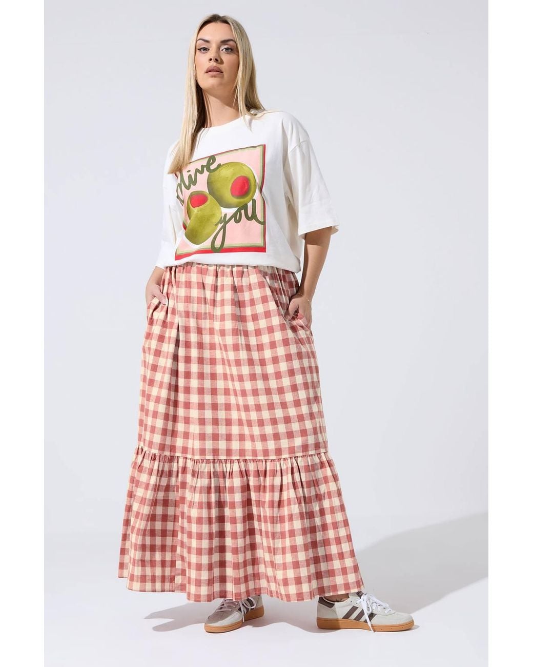 Yours White Gingham Maxi Skirt