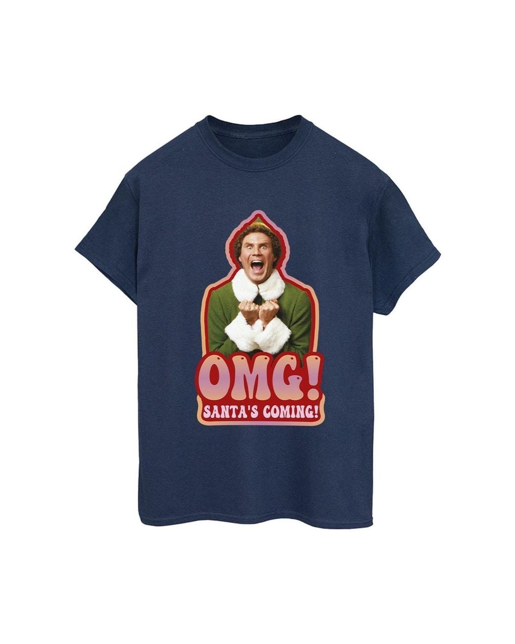 Elf Blue Santa's Coming Cotton Boyfriend T-Shirt