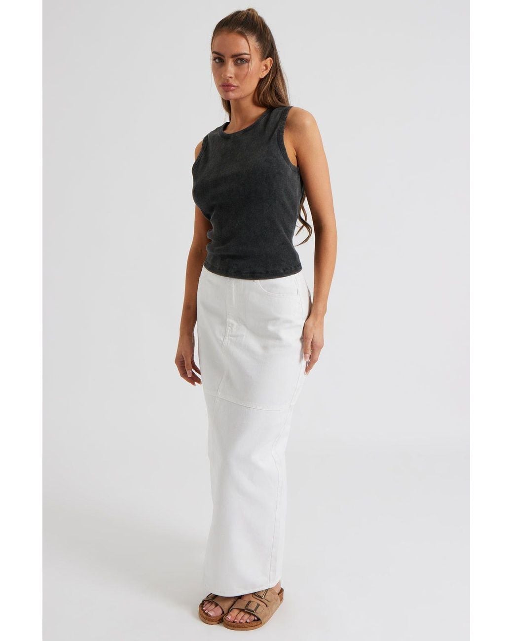 Urban Bliss White Split Back Twill Maxi Skirt