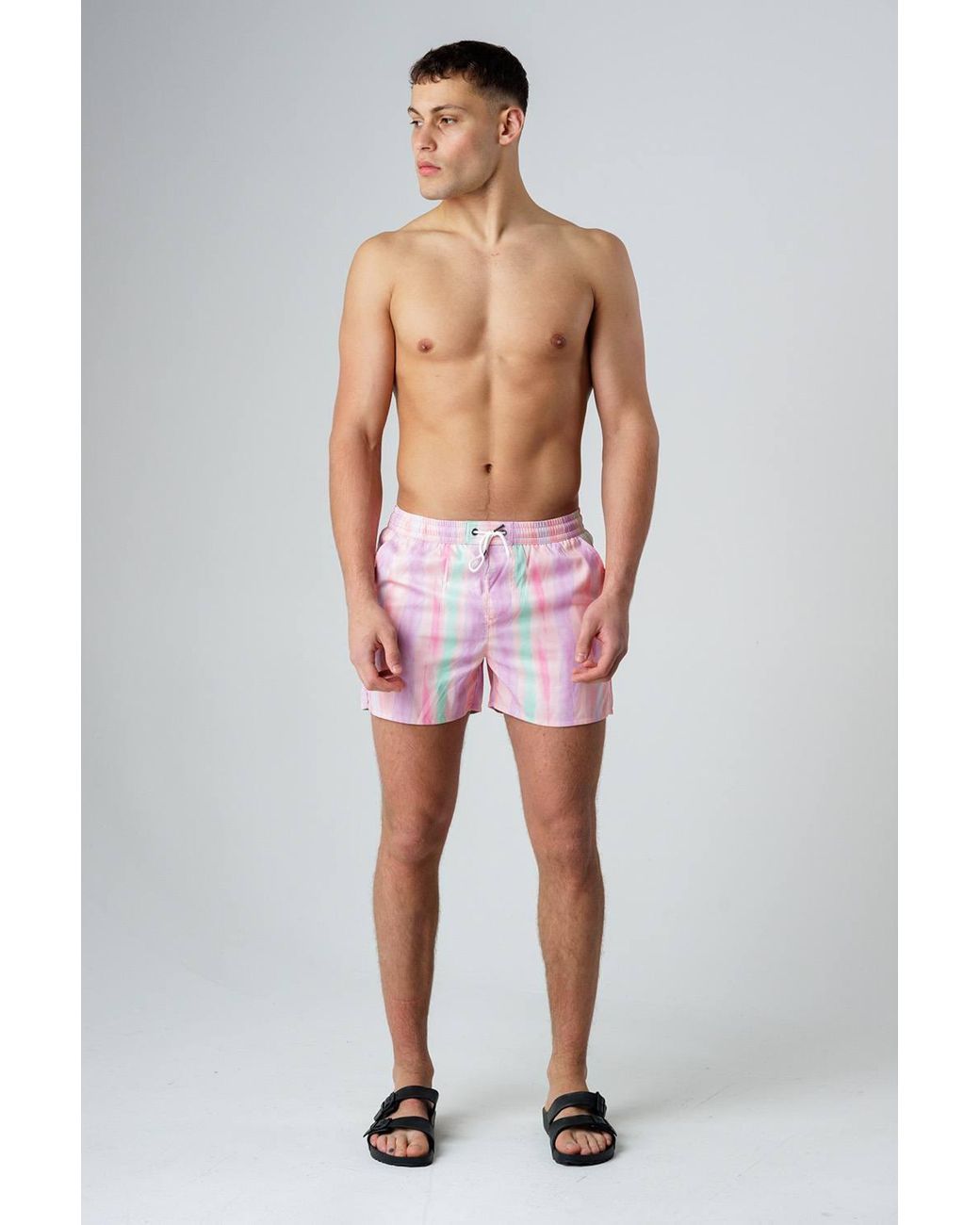 Influence Pink Elasticated Ombre Stripe Print Swim Shorts for men