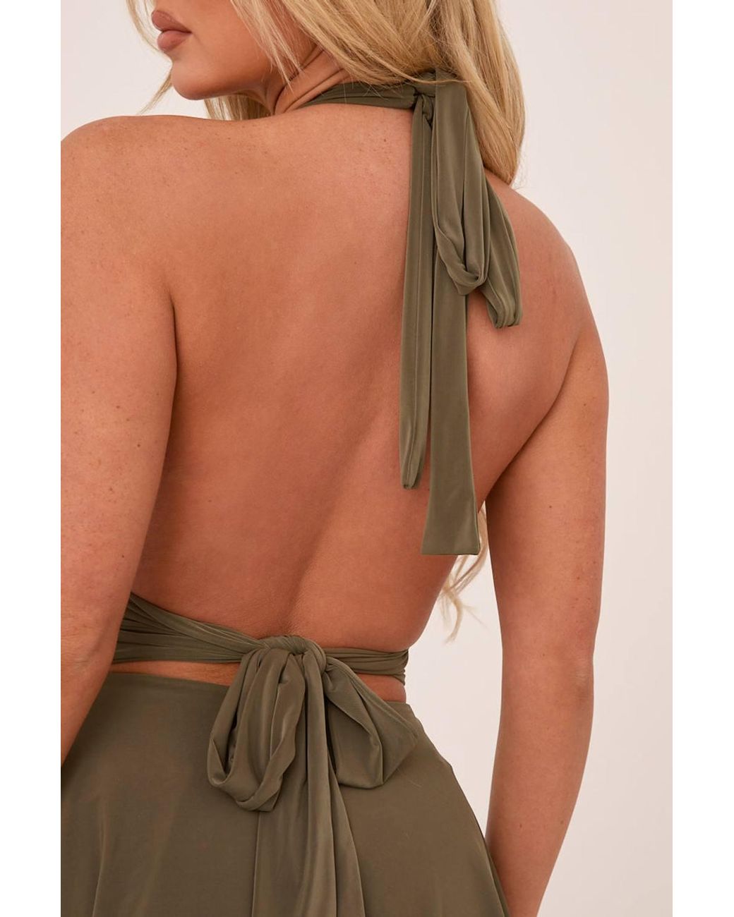 Rebellious Fashion Green Pippa Halter Plunge Neck Mini Dress