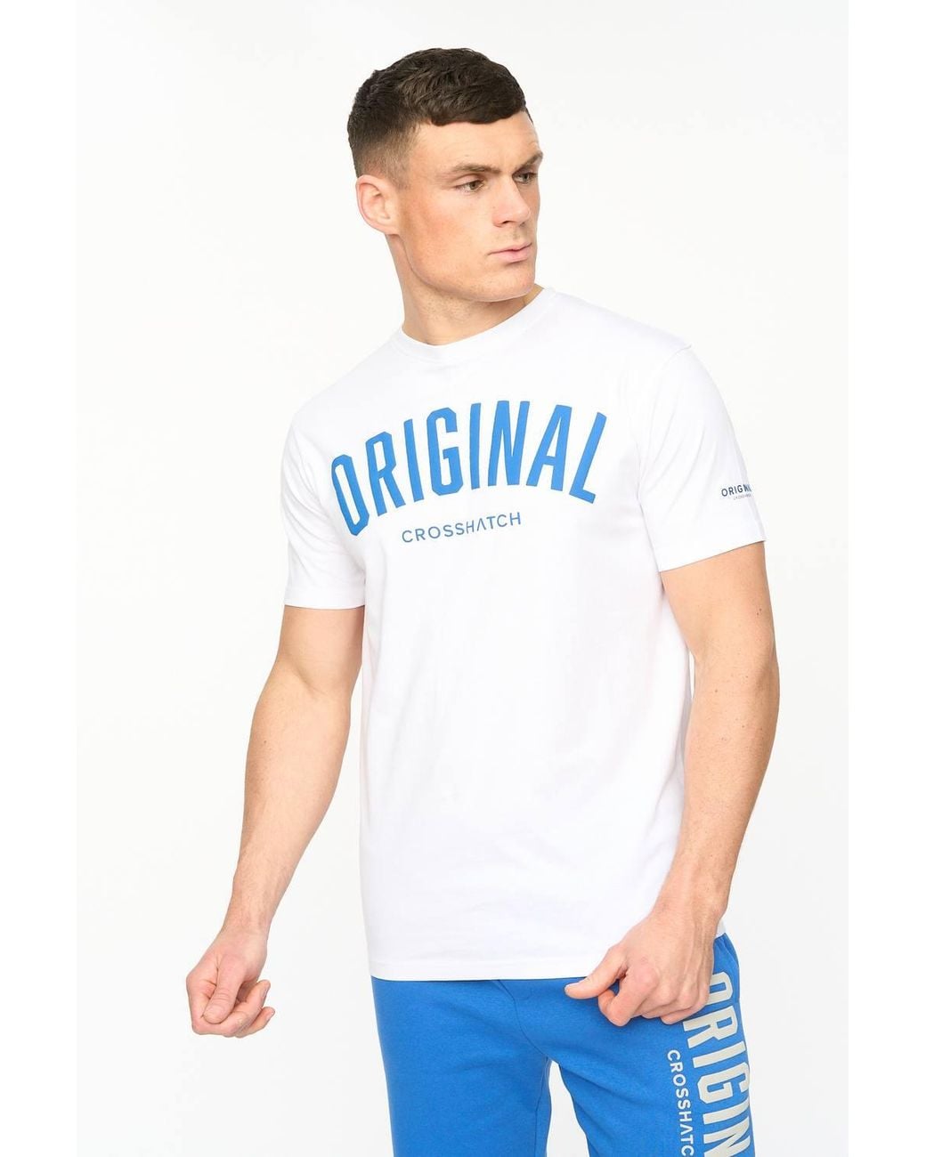 Crosshatch Blue Kensby Crew Neck Cotton T-Shirt With High Build Graphics for men