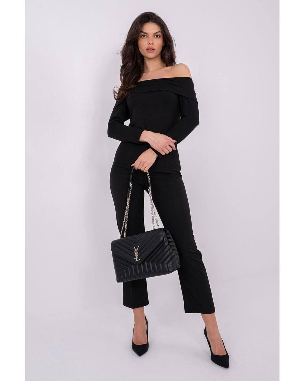 Love Lace Black Fitted Off-Shoulder Viscose Long Sleeve Blouse