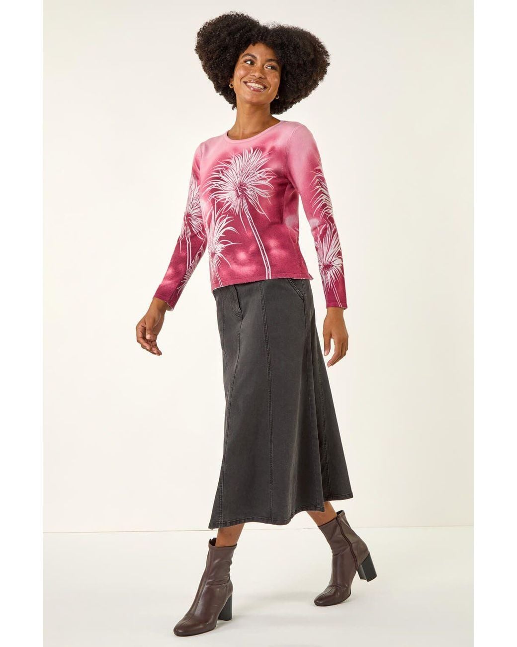 Roman Red Floral Print Knit Jumper