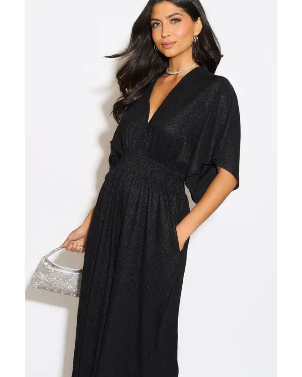 SARTA Black Metallic V-Neck Wideleg Jumpsuit