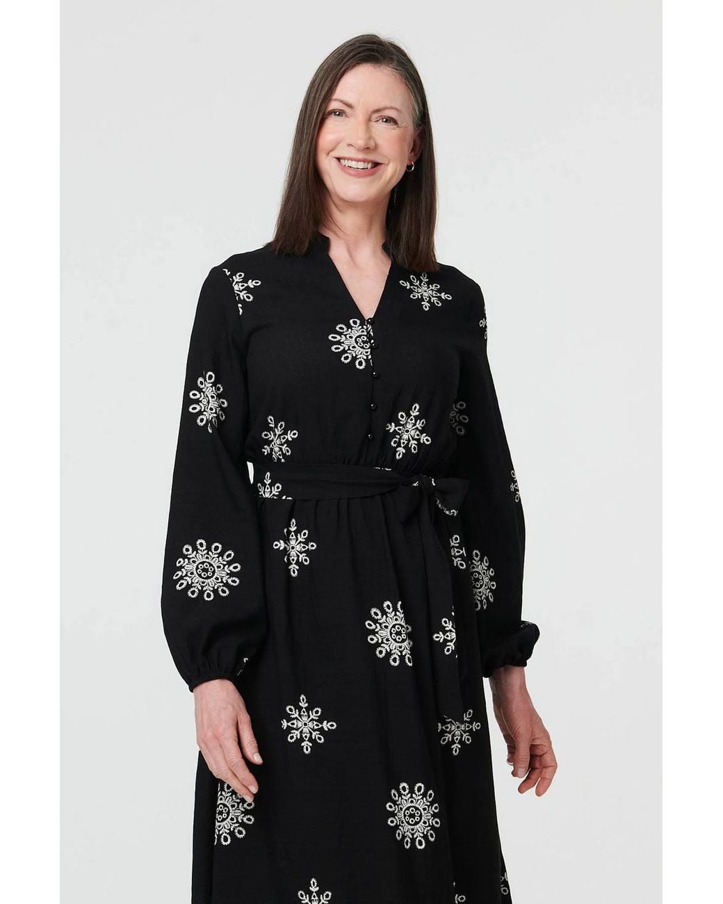 Izabel London Black Border Print Tie Waist Midi Wrap Dress