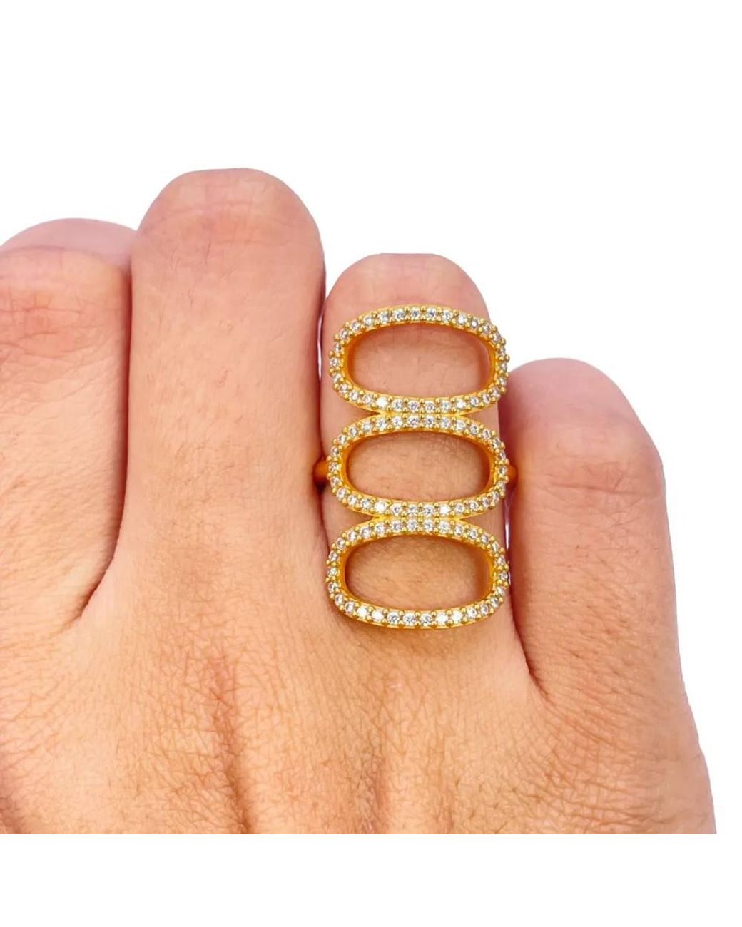 Raina Jewels Metallic 22Ct Cubic Zirconia Three-Loop Oval Design Ring 28Mm Length