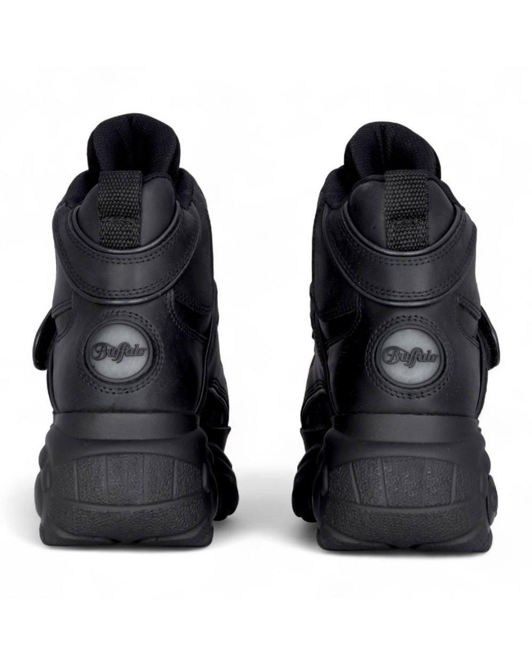 Infinity Leather Black Buffalo Leather Chunky Platform High Ankle Boots