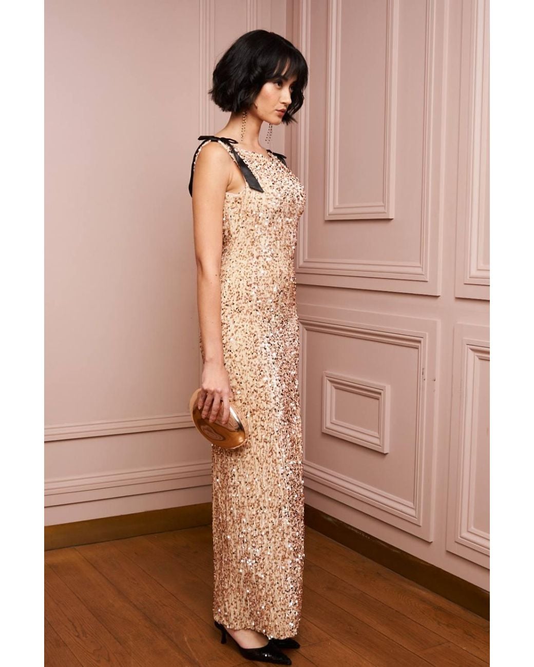 TFNC London Brown Joyce Sequin Maxi Dress