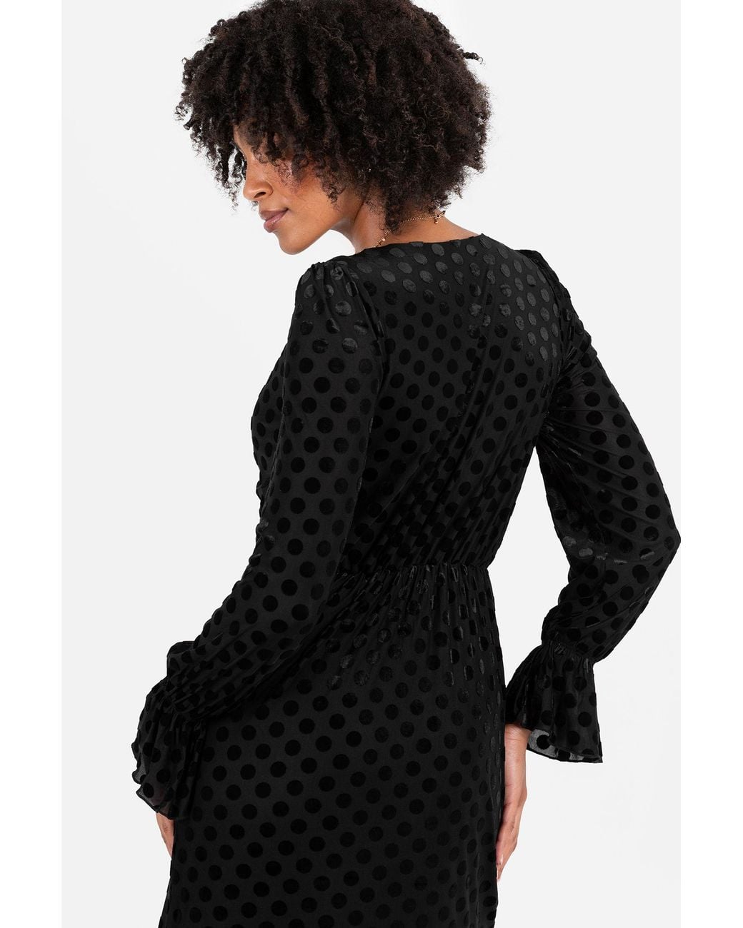 Lovedrobe Black Flocked Polka Dot Midaxi Dress