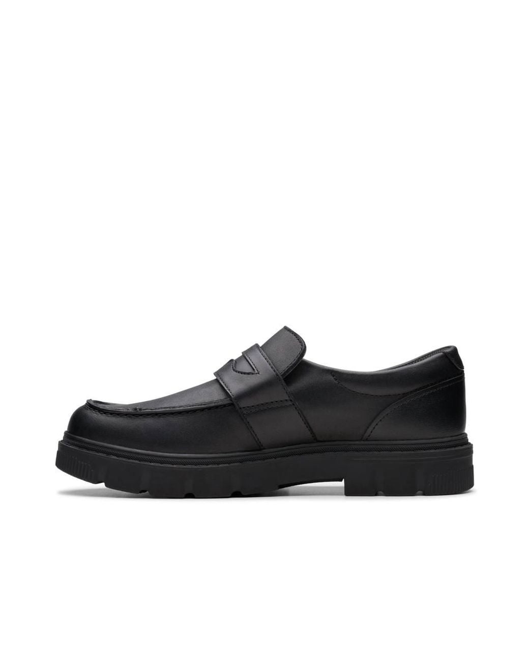 Clarks Black Lorcam Craft Youth Leather Loafers, School Shoes