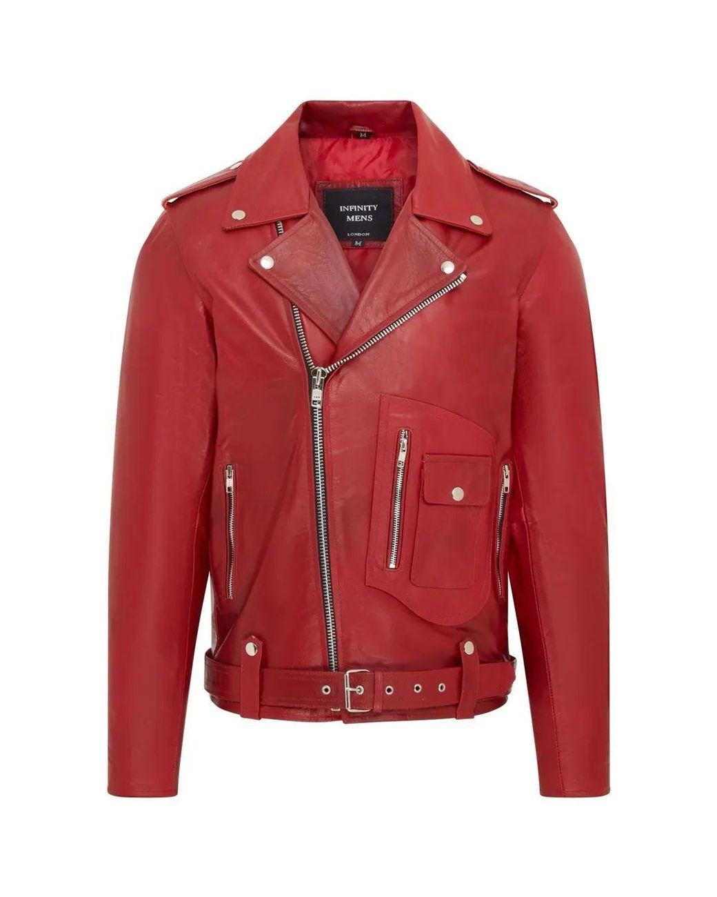 TruClothing Red Cow Hide Biker Brando Cross Zip Leather Jacket for men