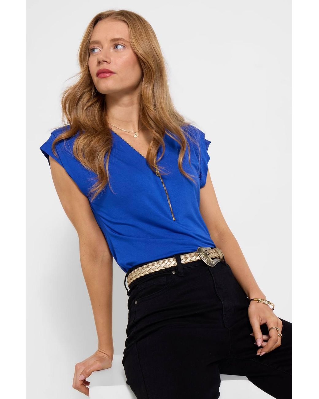 Joe Browns Blue Zip Front Jersey Top With Dolman Sleeves