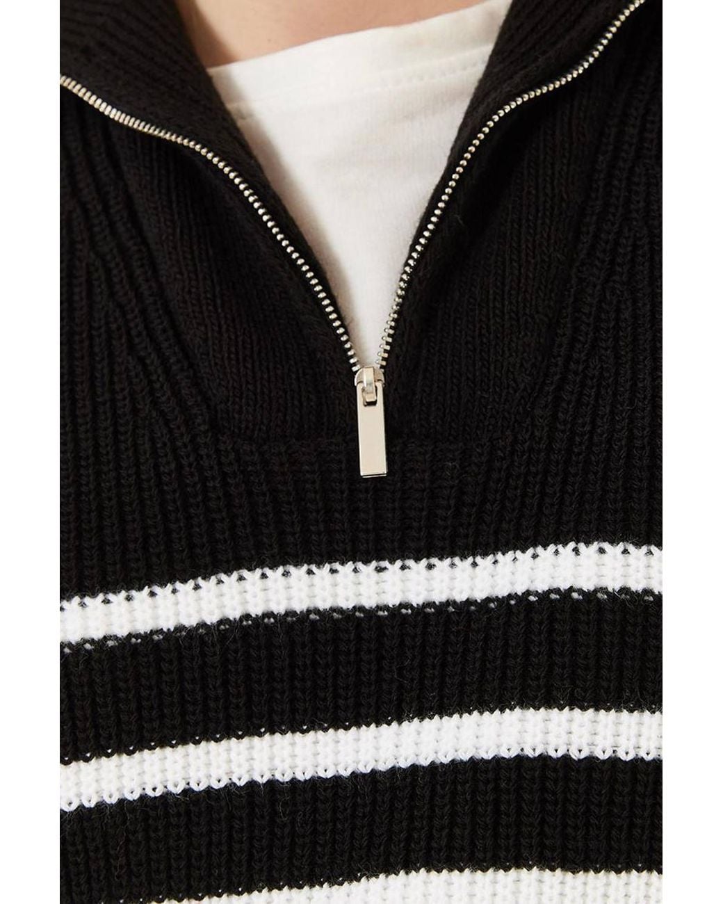 Bianco Lucci Black Striped Knitwear Sweater Vest With Zipper Collar