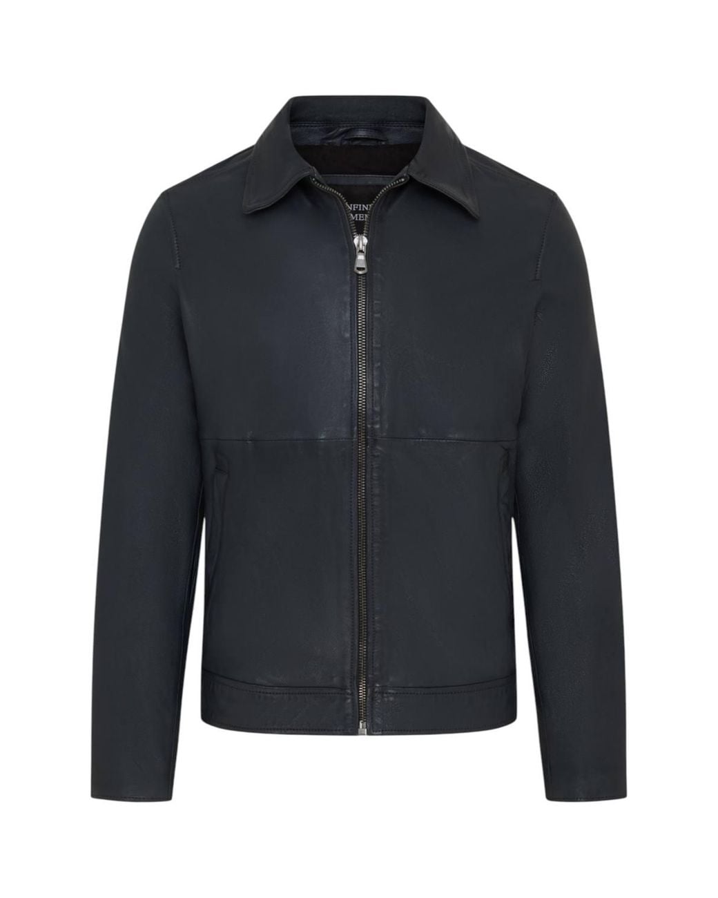 Infinity Leather Blue Leather Harrington Collar Biker Jacket-Alpha for men